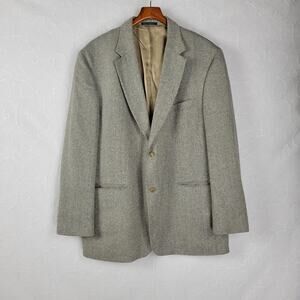 Lands' End Mens Blazer 46L Brown Gray Silk Wool Blend Lined Direct Merchants‎